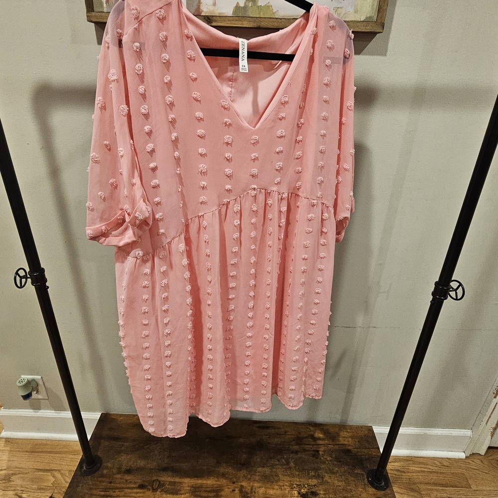 Zenana Outfitters Blush Textured V-Neck Dress